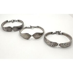 Handmade Silverware Spoon Bracelets Vintage Repurposed Flatware Set of 3 J38